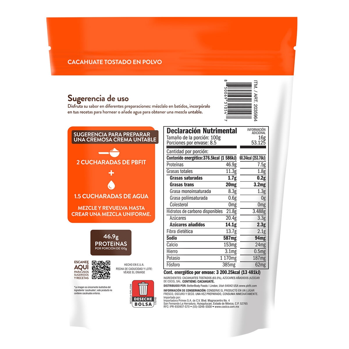 PBfit Clásico Cacahuate Tostado en Polvo 850 g PBfit Clásico Cacahuate Tostado en Polvo 850 g