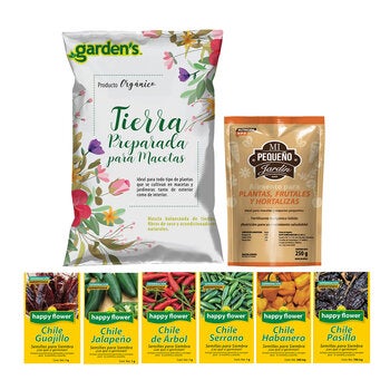 Happy Flower, Kit de Siembra para Huerto, 6 Variedades de Semillas de Chiles + 4 kg de Tierra + Alimento para Plantas Happy Flower, Kit de Siembra para Huerto, 6 Variedades de Semillas de Chiles + 4 kg de Tierra + Alimento para Plantas