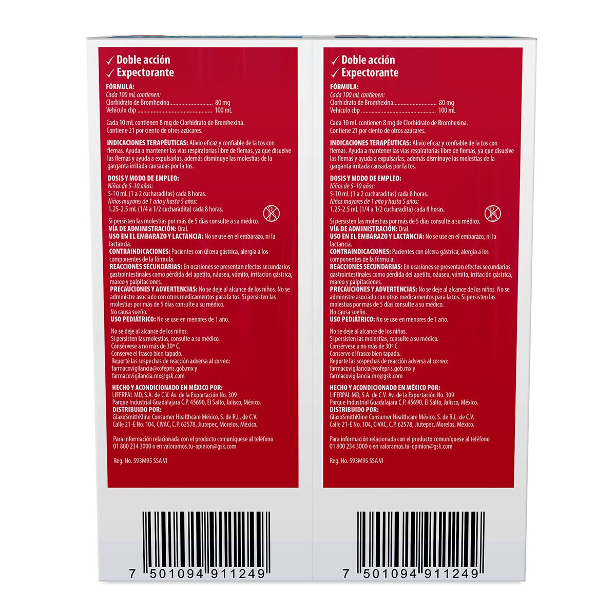 Tesalon Tesacof Niños Bromhexina Sabor cereza 2 Frascos de 80mg