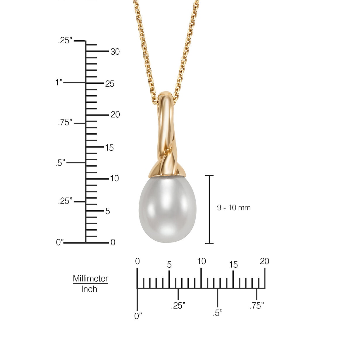 Dije de Perla Cultivada, 9-10mm, Oro Amarillo de 14K