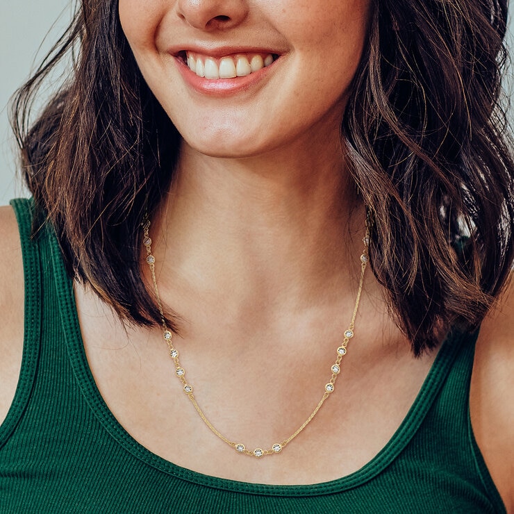 Collar de Estaciones Redondas, Oro Dos Tonos 14K