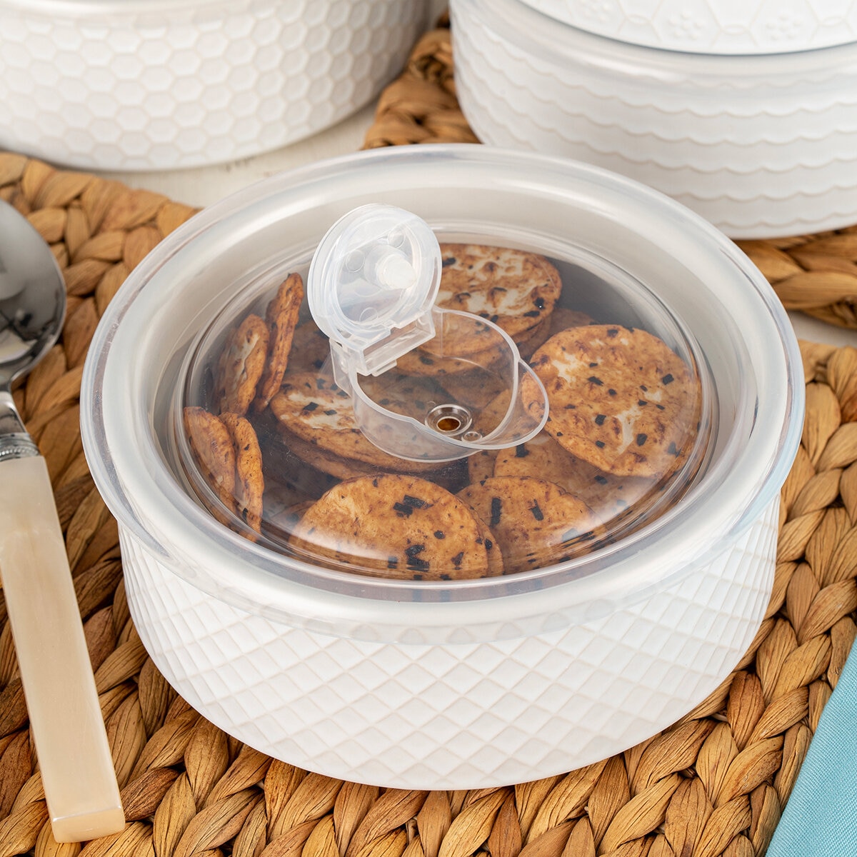 Signature Housewares Incorporated 6 Recipientes para Microondas con Tapas, Blanco