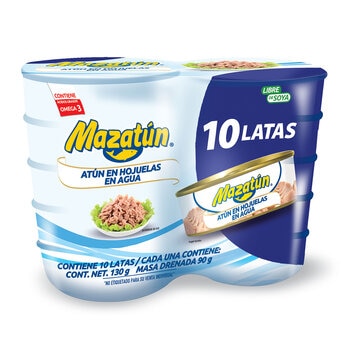 Mazatún Atún en Agua sin soya 10 pzas de 130 g