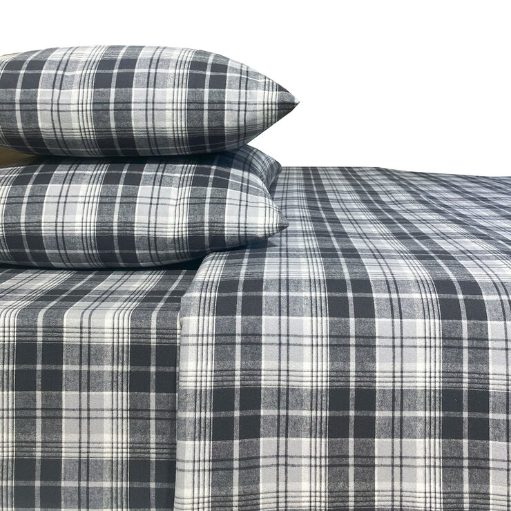 Flannel From Portugal, Juego de Sábanas de Franela, Tamaño King 4 Piezas, Gray Plaid Flannel From Portugal, Juego de Sábanas de Franela, Tamaño King 4 Piezas, Gray Plaid
