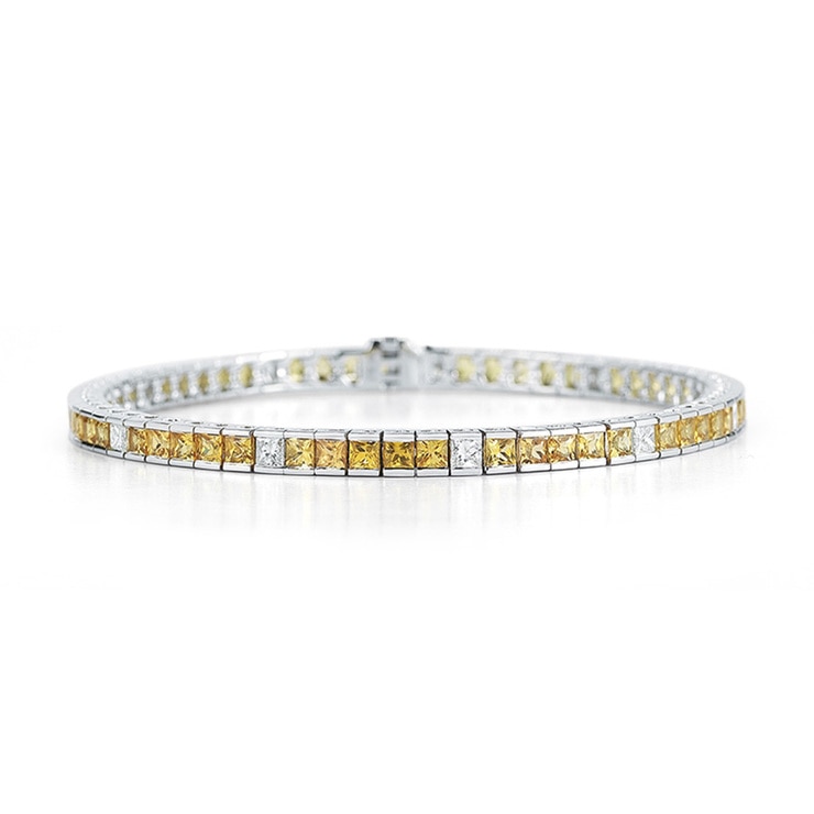 Brazalete de Zafiros Amarillos y Diamantes, Oro Blanco de 18kt Brazalete de Zafiros Amarillos y Diamantes, Oro Blanco de 18kt