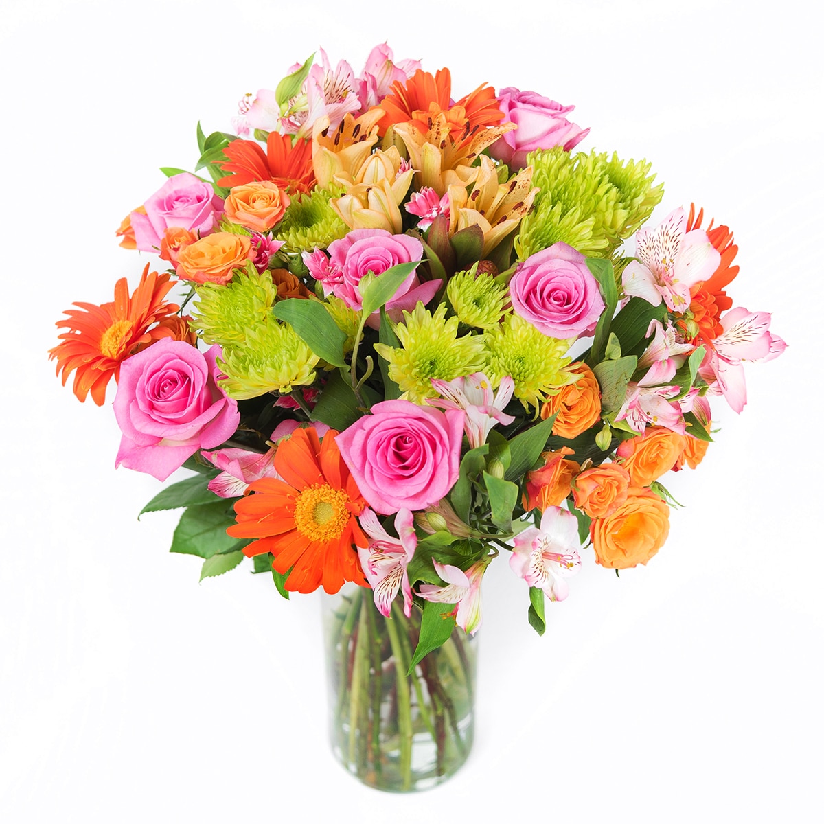 Bouquet mixto de 28 tallos en tonos rosas y naranjas