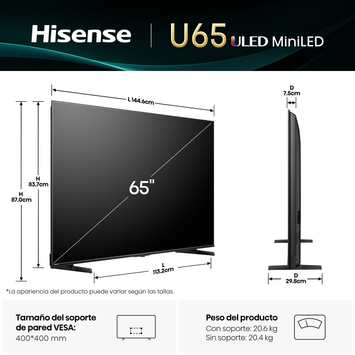 Hisense Pantalla 65" 4K Miniled Fire TV