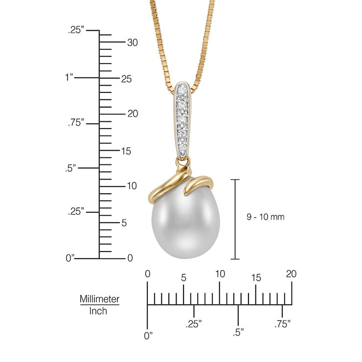 Dije de Perla Cultivada, 9-10mm, Con Diamantes .04ctw, Oro Dos Tonos de 14K