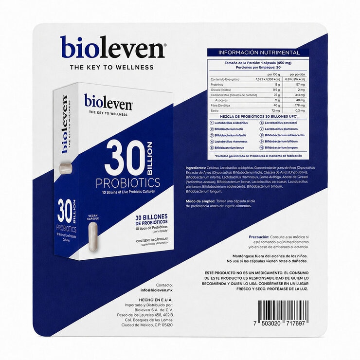 Bioleven Probióticos 30 Billones 2 Cajas de 30 Cápsulas c/u Bioleven Probióticos 30 Billones 2 Cajas de 30 Cápsulas c/u