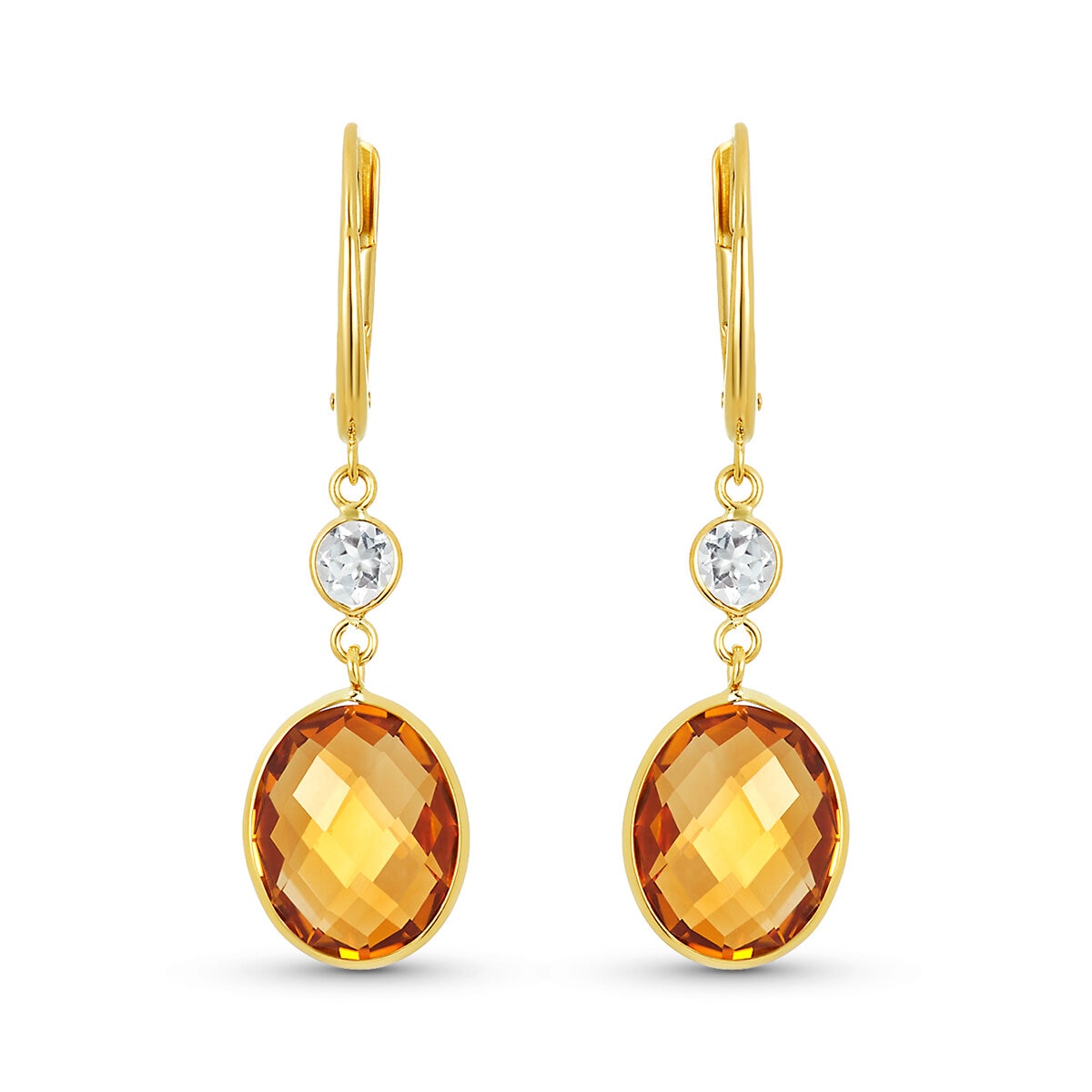 Aretes de Citrino y Topacio, Oro Amarillo 14K