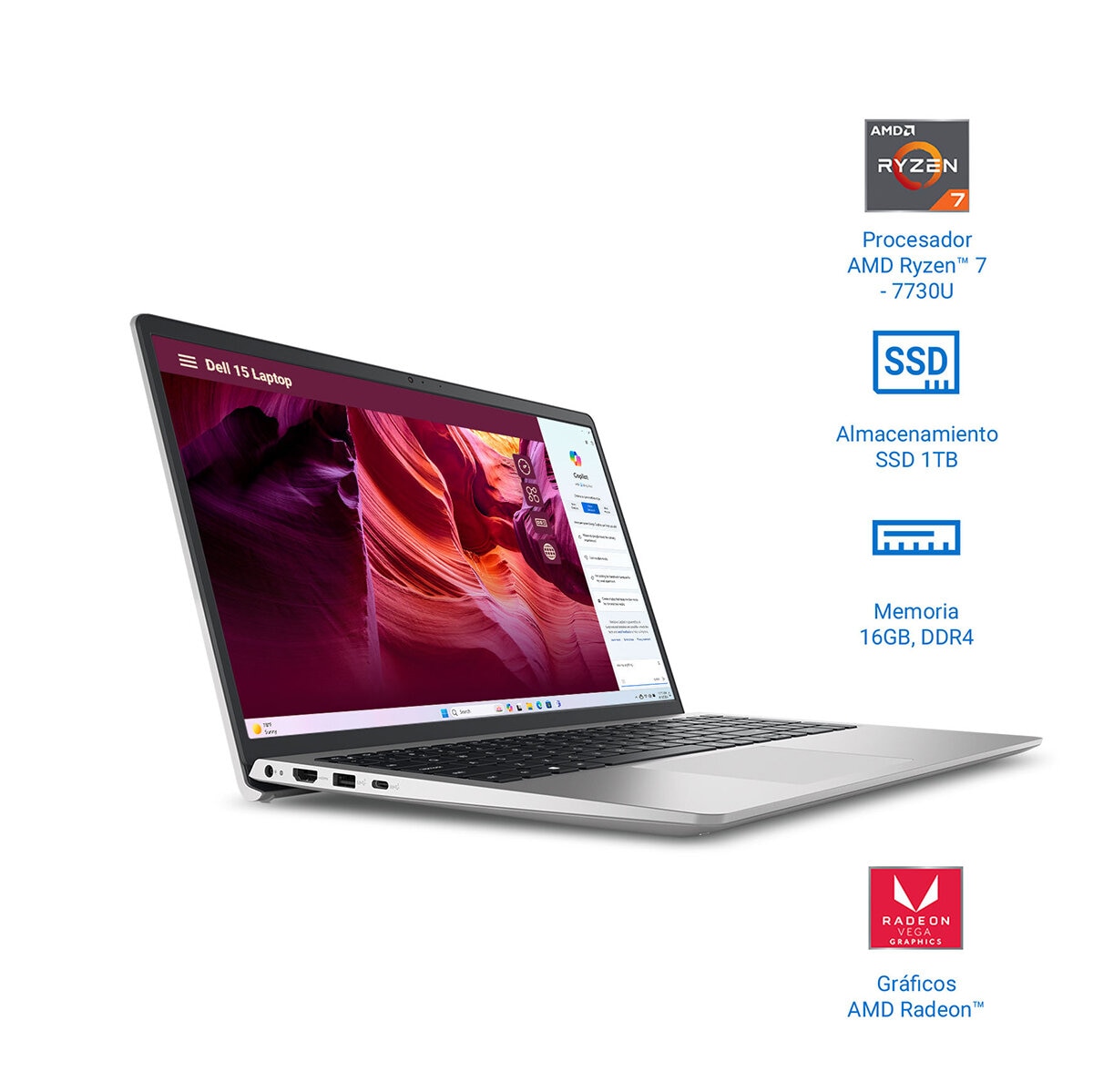 DELL 15 Laptop 15.6" Full HD AMD Ryzen 7 16GB 1TB SSD