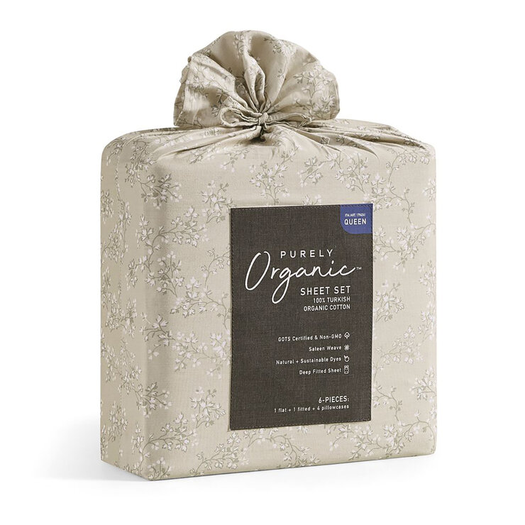 Purely Organic, Juego de Sábanas Tamaño Queen 6 Pzs, Varios Diseños