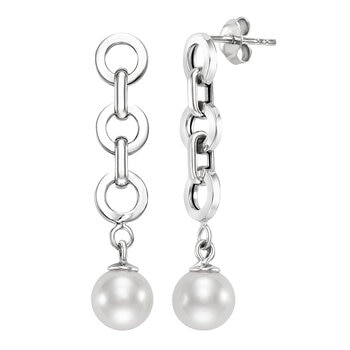 Aretes de Perlas Cultivadas, Oro Blanco de 14K