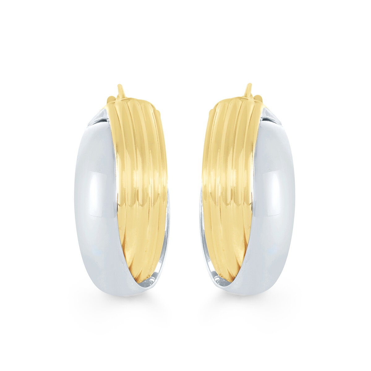 Aretes, Arracadas de Doble Fila, Oro Dos Tonos de 14K