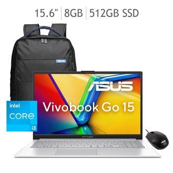 ASUS Vivobook Go 15 Laptop 15.6" Full HD Intel Core i3 8GB 512GB SSD + Mouse + Mochila