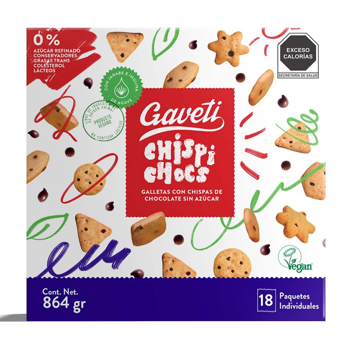 Gaveti Chispi Chocs Galletas con Chispas de Chocolate Sin Azúcar 18 pzas de 48 g