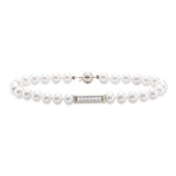 0.106ctw Brazalete de Perlas con Diamantes, 5-5.5mm, Oro Blanco de 14kt