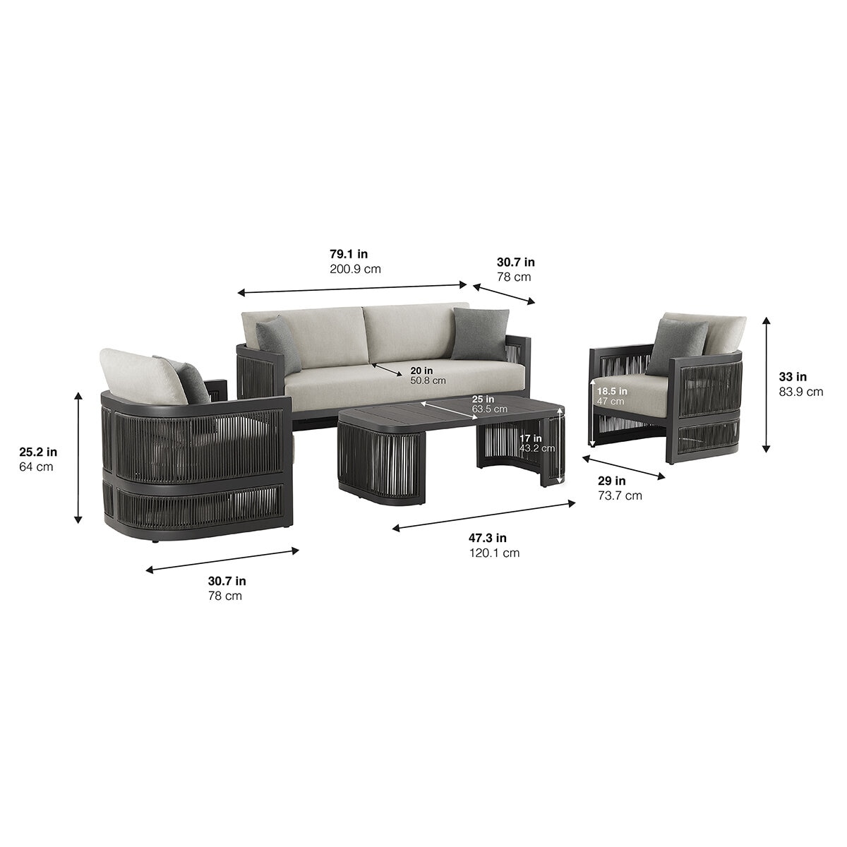 Living Style, Saddleton juego de asientos de 4 piezas