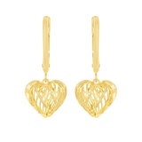 Aretes de Corazon, Filigrana, Oro Amarillo 14K