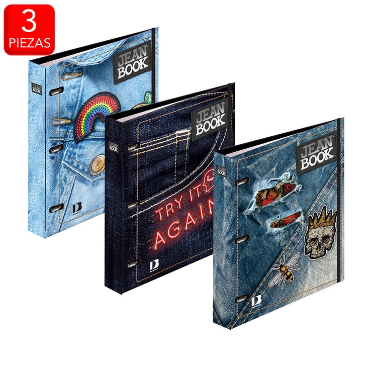 Carpetas Tamaño Profesional Jean Book o Kiut con 3 Arillos en "O" 3 Piezas