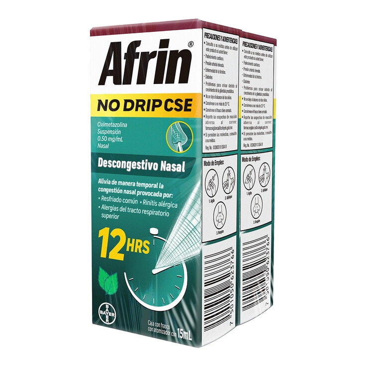 Afrin No Drip, Oximetazolina Suspensión Nasal 0.5mg/ml 2 piezas con 15ml c/u