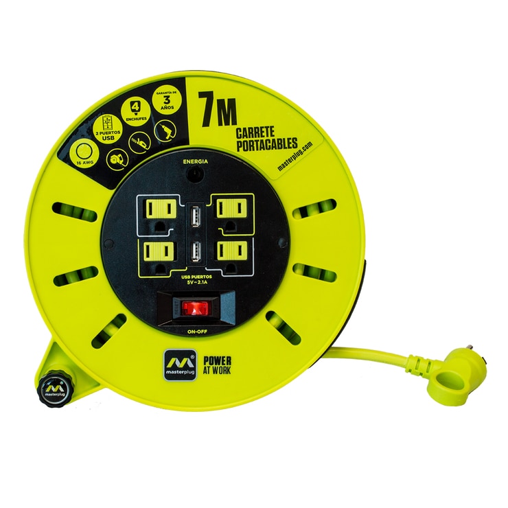 Masterplug, extensión eléctrica de cassette 7M con 2 entradas USB