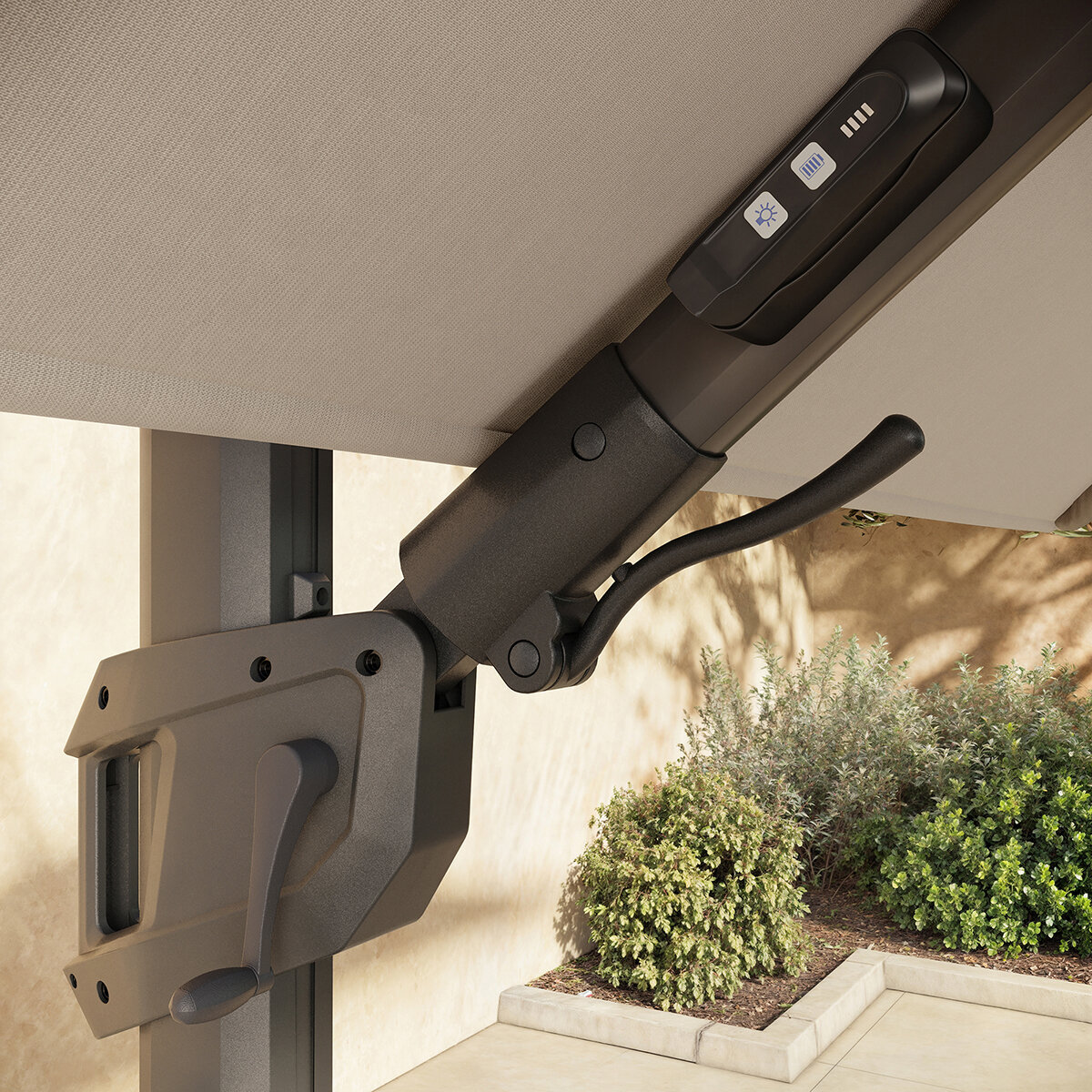 Seasons Sentry, Sombrilla Cuadrada de 3.05m con Luz Led, Griz