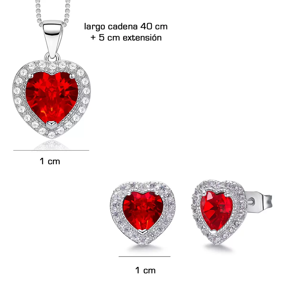Mayfer, Juego de Aretes y Dije en Forma de Corazón, Color Rojo