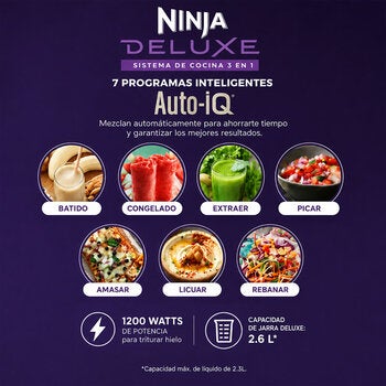 Ninja Deluxe, Sistema de Cocina con Jarra de 2.6 L, Procesador de 9 Tazas, 2 Discos de Rebanado/triturado, 2 Vasos de 700 ml