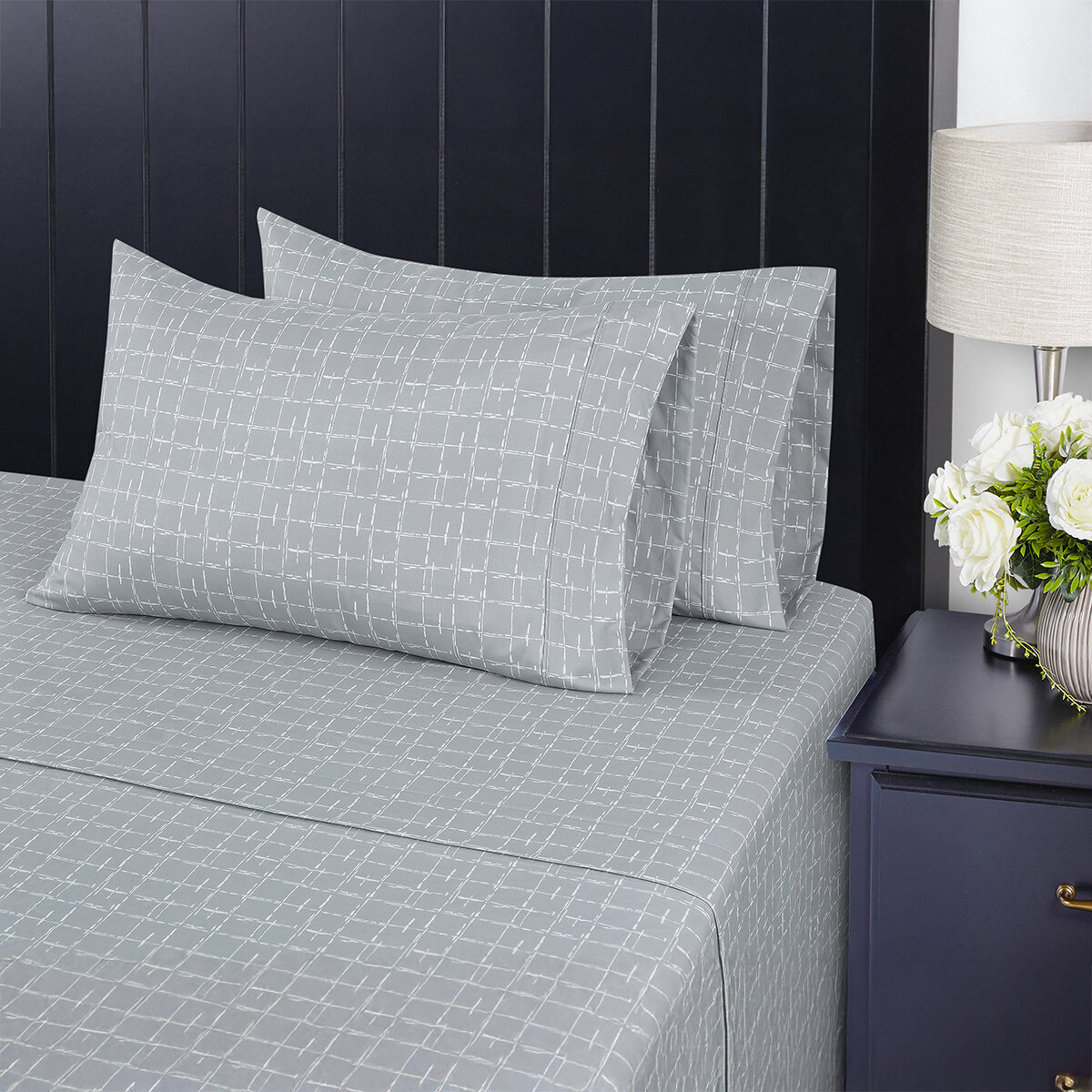 South Point Home Fashions, Juego de Sábanas Queen 6 Piezas, Tattersall Grey