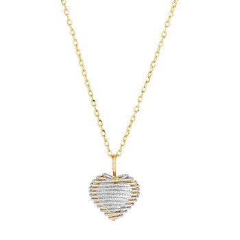 Dije en Forma de Corazón, Oro Amarillo y Blanco de 14K