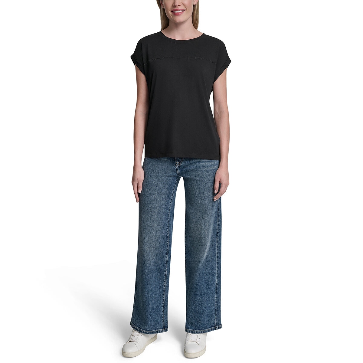 DKNY Playera para Dama Negro Extra Grande