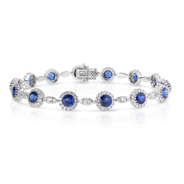 Brazalete de Zafiro Azul con Diamantes 2.18ctw, Oro Blanco 14K Brazalete de Zafiro Azul con Diamantes 2.18ctw, Oro Blanco 14K