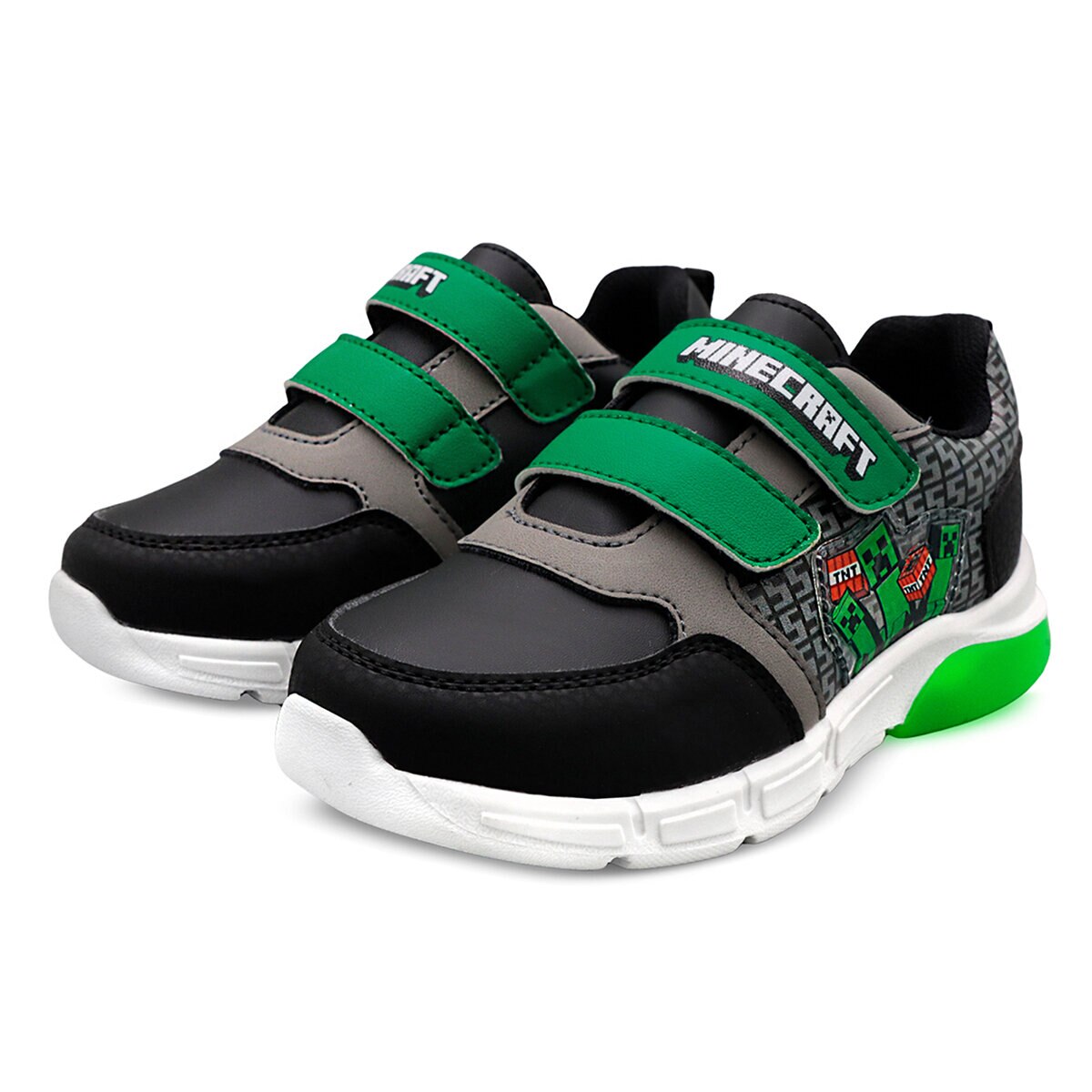 Minecraft Creeper, Tenis Original con Luces, Color Negro-Verde para Niño, Varias Tallas