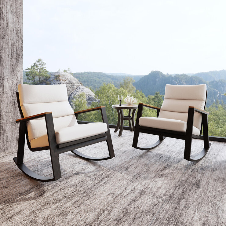 Grand Leisure, Caden Set Bistro de 3 Piezas Tipo Mecedora Grand Leisure, Caden Set Bistro de 3 Piezas Tipo Mecedora