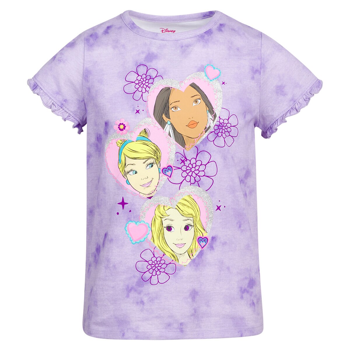 Marvel / Universal / Disney Paquete de 4 Camisetas de Personajes para Niño o Niña Niña - Princesas: 1-Blanco / 1-Morado / 1-Rosa / 1-Grís