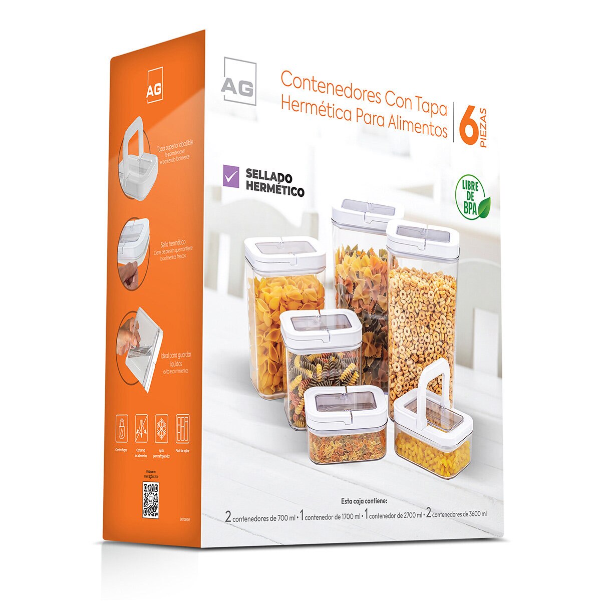 AG Box, Set de 6 Contenedores con Tapa Hermética