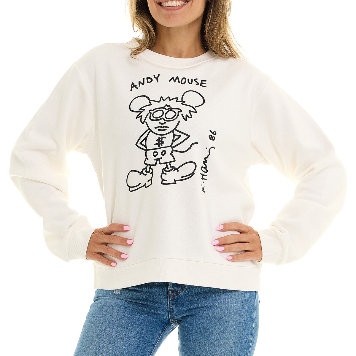 Keith Haring Sudadera para Dama Blanco EE Grande Keith Haring Sudadera para Dama Blanco EE Grande