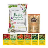 Happy Flower, Kit de Siembra para Huerto, 6 Variedades de Semillas de Hortalizas + 4kg de Tierra + Alimento para Plantas