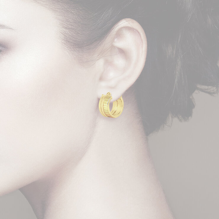 Aretes, Triple Fila, Oro Amarillo 14K Aretes, Triple Fila, Oro Amarillo 14K