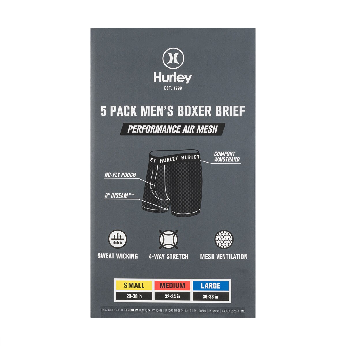 Hurley Bóxer para Caballero 5 piezas Negro Grande