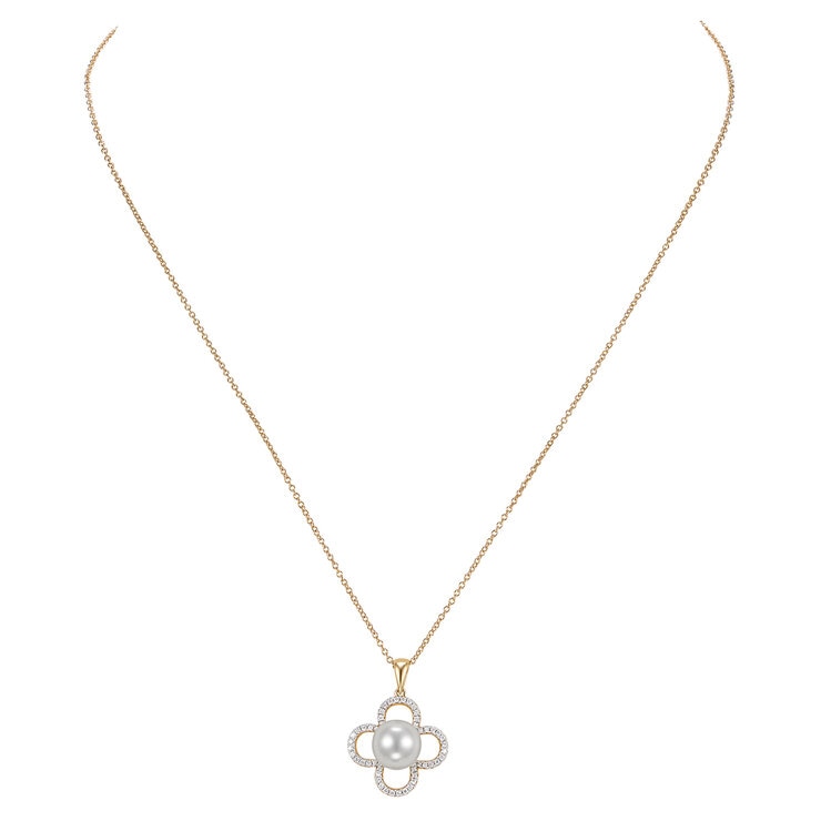 Dije de Perla Cultivada, 8-8.5mm, Con Diamantes .19ctw, Oro Amarillo de 14K