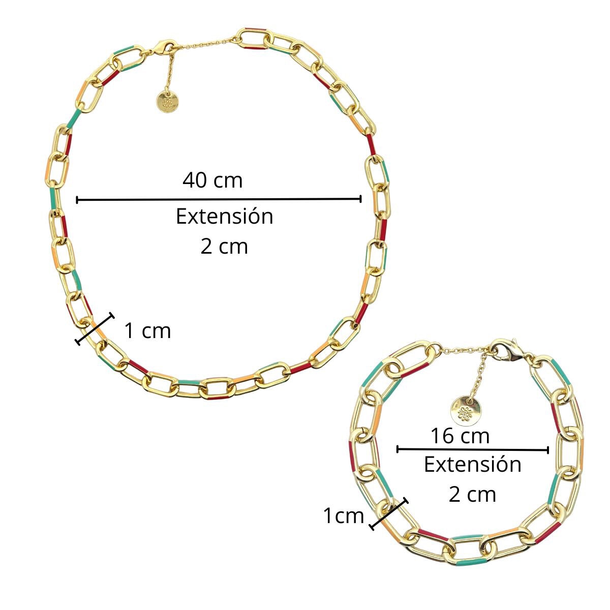 Mayfer, Juego de Pulsera y Collar de Eslabones con Esmalte de Colores