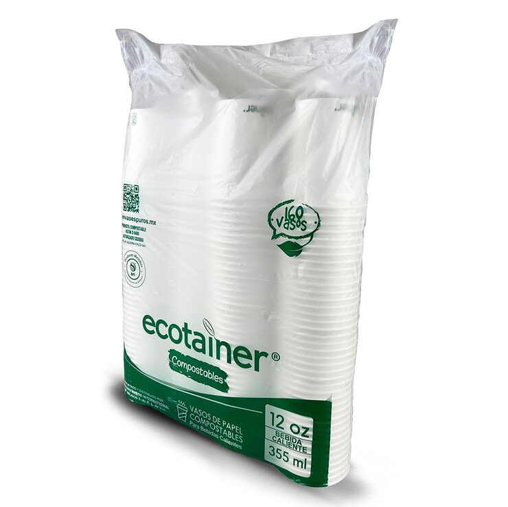 Ecotainer Vasos Compostables 160 pzas de 355 ml