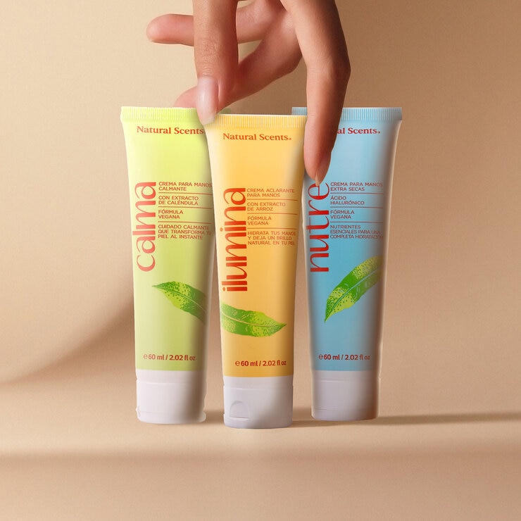 Natural Scents Crema de Manos 6 pzas de 60 ml c/u + Exfoliante de 200 ml