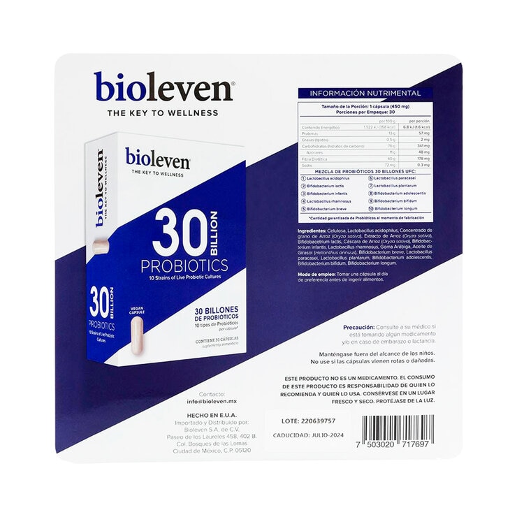 Bioleven Probióticos 30 Billones 2 Cajas de 30 Cápsulas c/u