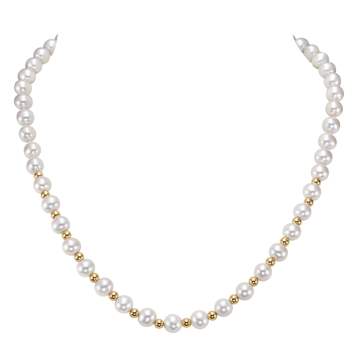 Collar de Perlas Cultivadas, 7-7.5mm, Oro Amarillo de 14K