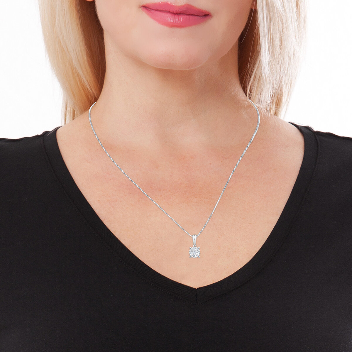 Dije de Diamantes, 0.15ctw, Corte Redondo, Oro Blanco de 14k