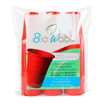Biowabi Vasos Rojos Compostable 120 pzas de 530 ml 