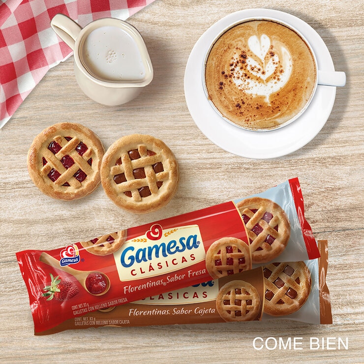 Florentinas Surtido de Galletas Rellenas de Fresa y Cajeta 12 pzas